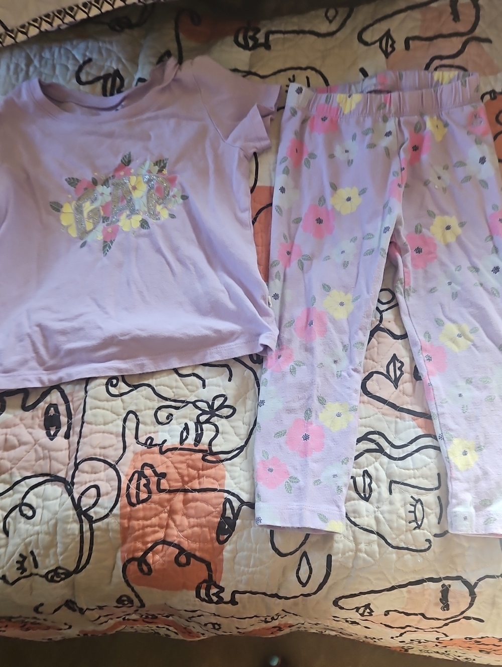 GAP Lavender Floral Pajama Set with Pink & Yellow Flowers